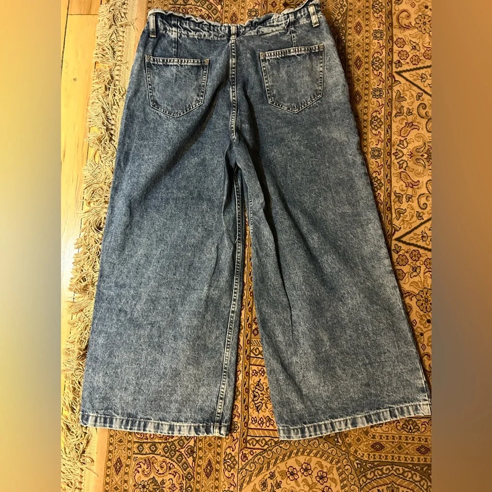People pleated High Rise Blue Acid Wash Wide-Leg Jeans Size 28 - Picture 4 of 13